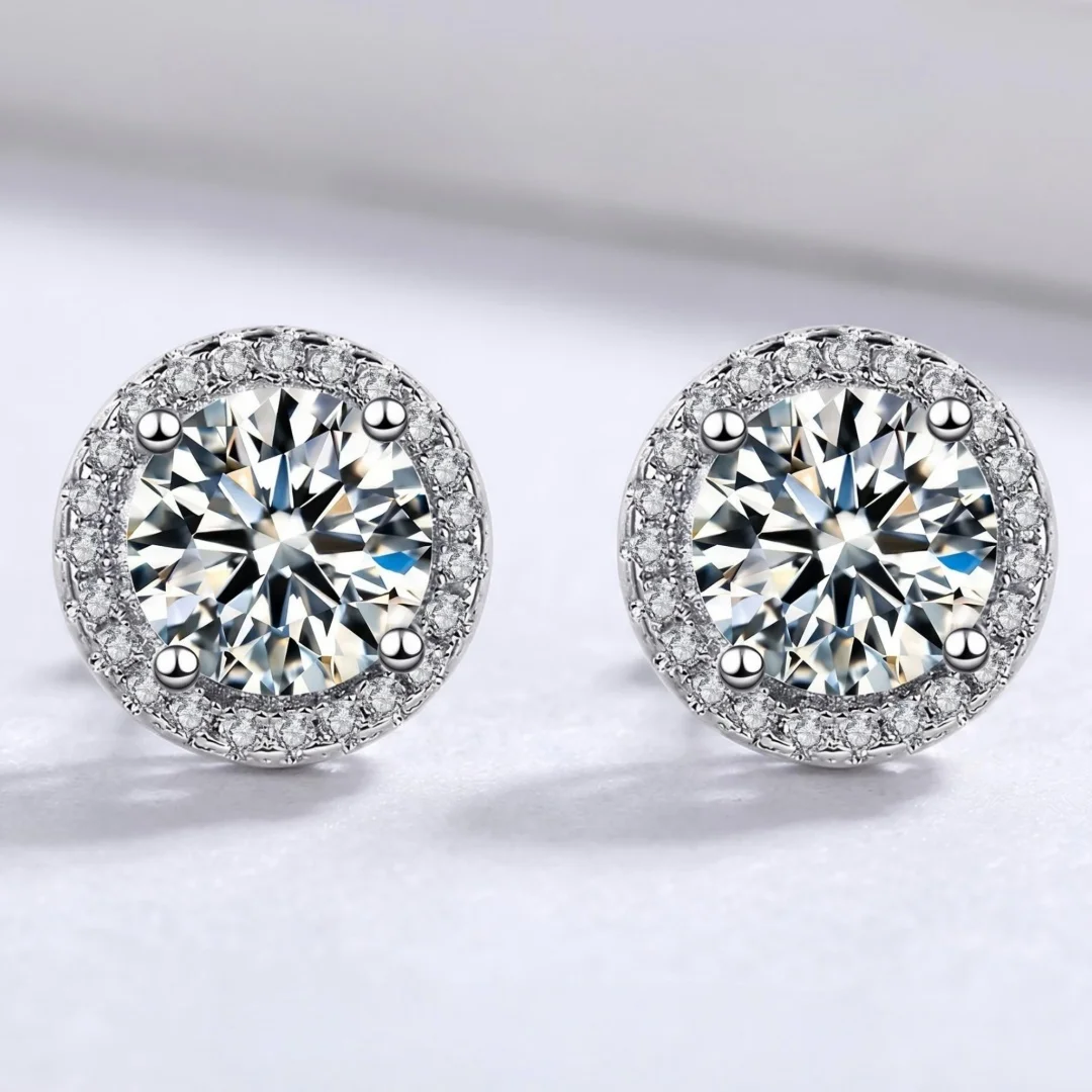 925 Sterling Silver Round Halo 4-Prong Zircon Stud Earrings Bright Silver Tone Shiny Smooth Anti-fall Earrings for Women Man - view 2