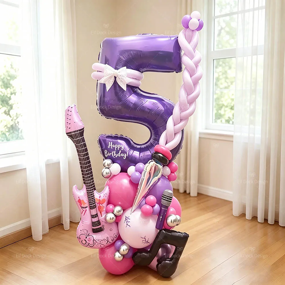 1 Set Pop-Musik-Thema Gitarre Schwarze Noten-Ballons Lila Nummer 1-9 Folienballon Geburtstagsparty-Deko Festival-Geschenke Foto-Requisiten