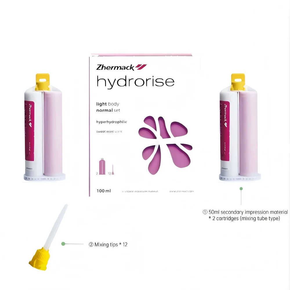 

Zhermack Hydrorise Hyperhydrophilic 2x50мл картриджи A-Silicone Impression для высокоточной косметической реставрации, легкая формуемая масса