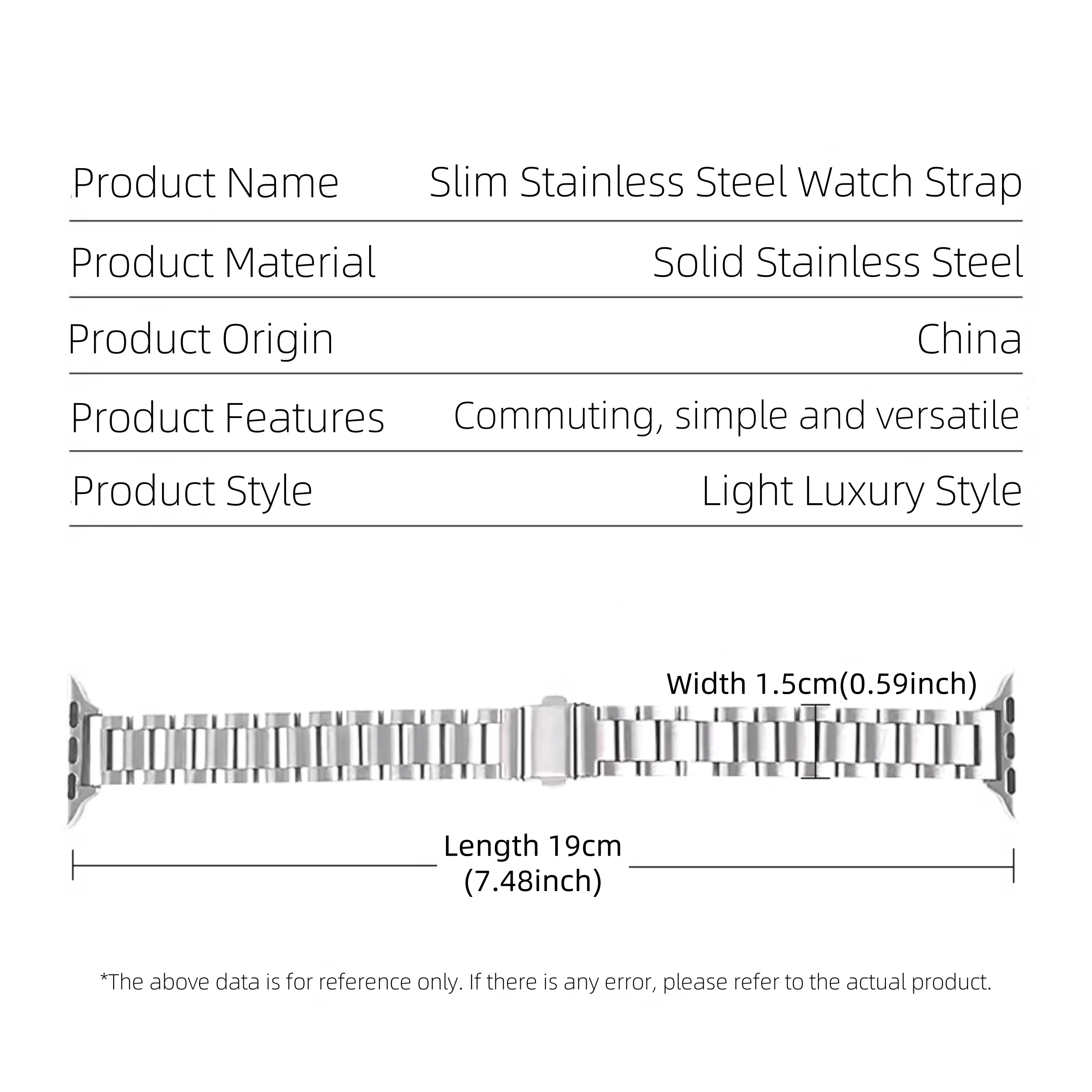 Thin stainless steel metal wristband strap suitable for Apple Watch series 987654321, compatible with IWatch 38/40/41/42/44/45mm