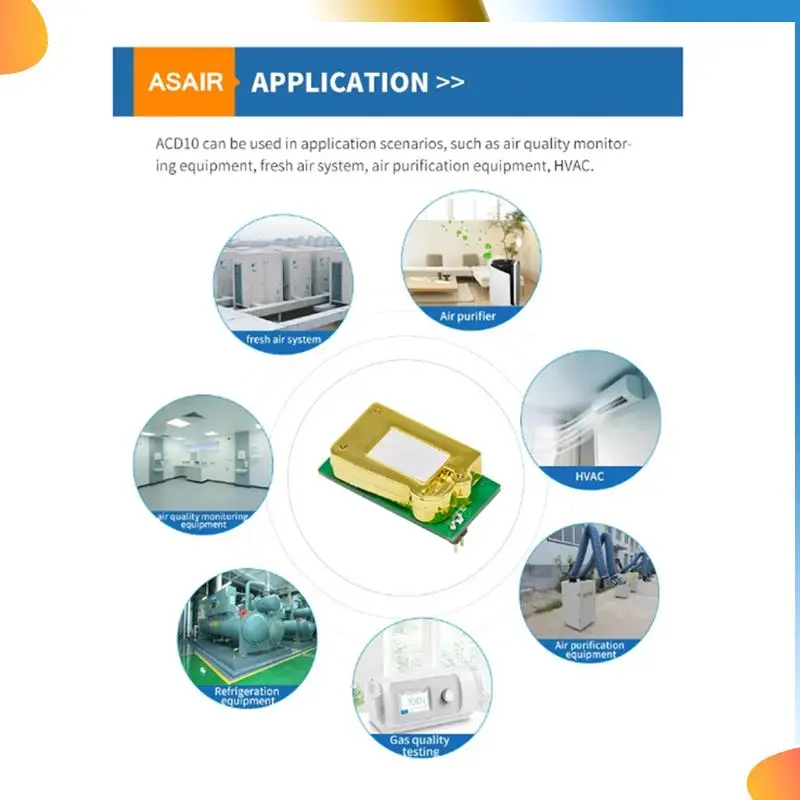 

B48A ASAIR ACD10 Электронный модуль датчика углекислого газа Инфракрасный NDIR Высокоточное обнаружение концентрации газа CO2 Легко использовать