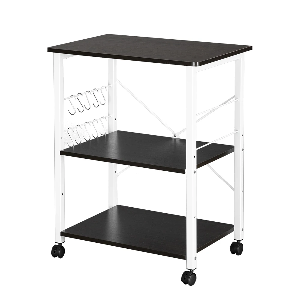 

Baker's Rack 3-Tier Kitchen Utility Microwave Oven Stand Storage Cart Workstation Shelf(Dark Brown Top White Metal Frame)