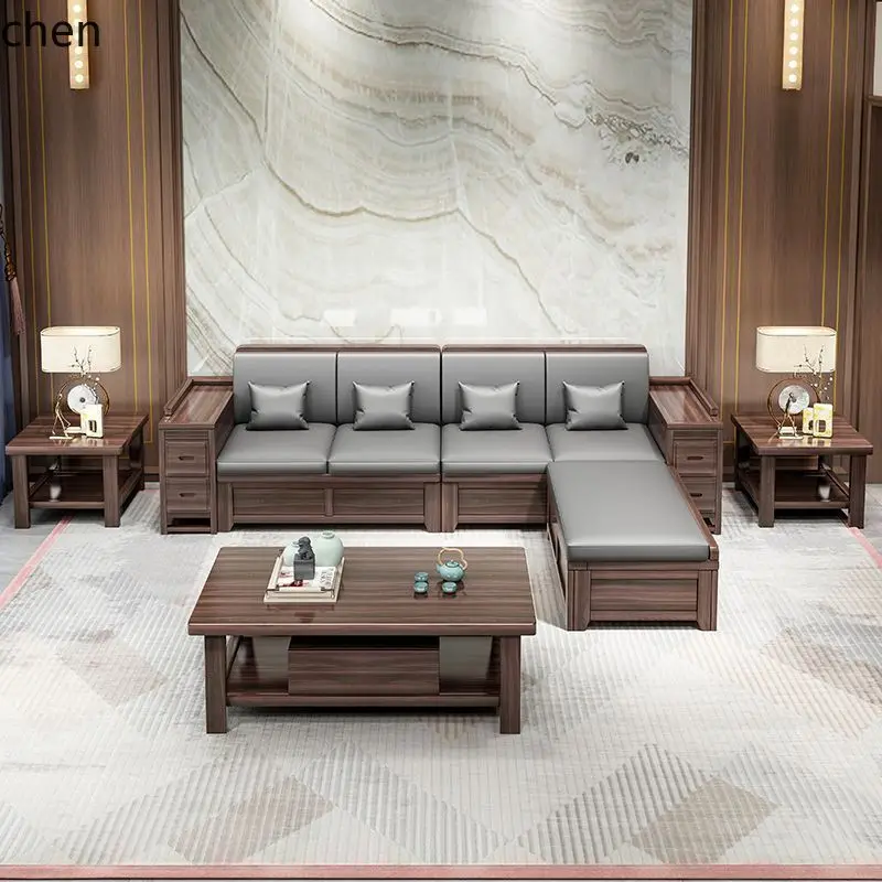 b1 Solid Wood Sofa Set New Chinese Style Sofa Living Room Storage Complete Sofa Set