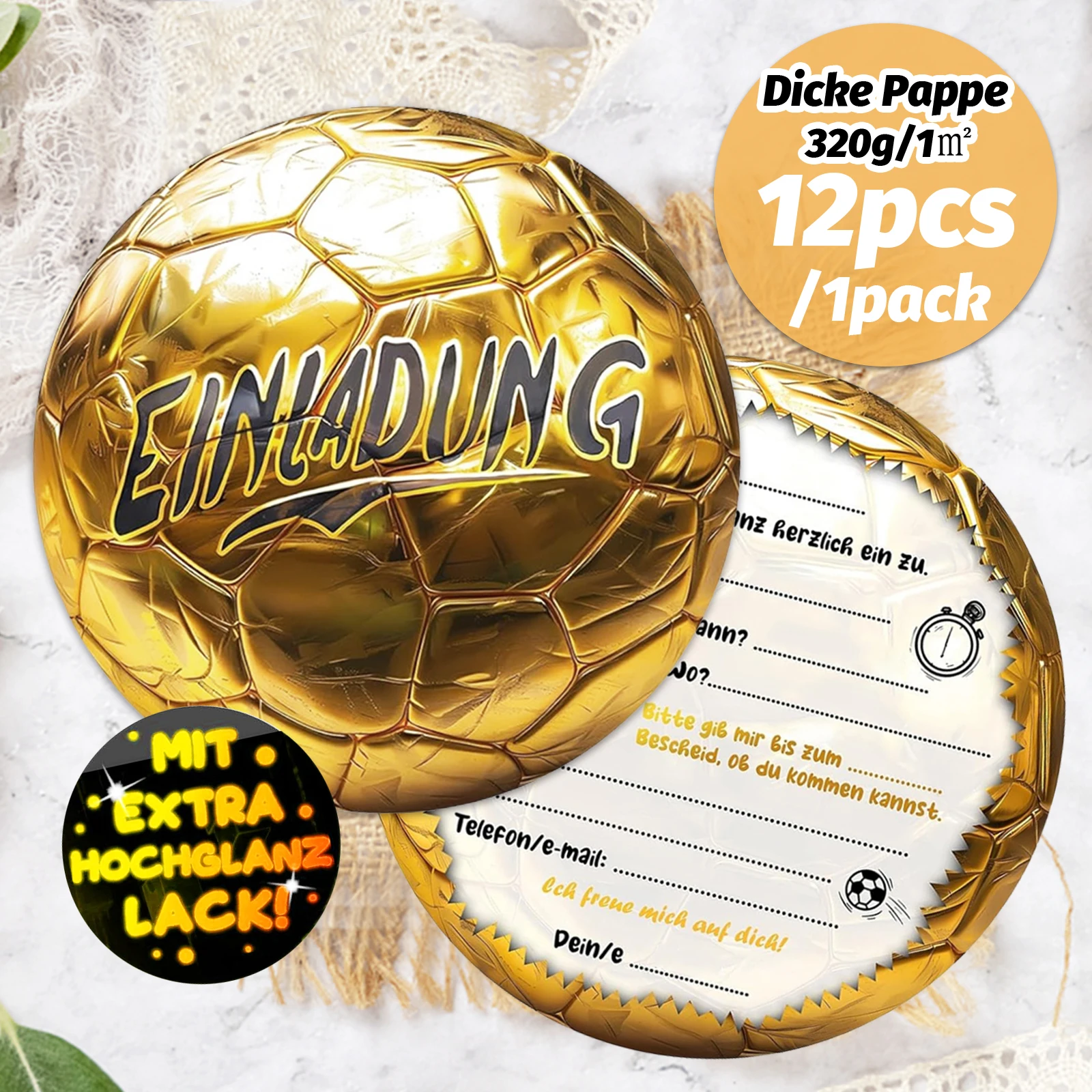 12pcs Golden Bright Football Invitation Card Birthday Men's and Women's Sports Football Theme Party Invitation Card Thickened Ca view 6