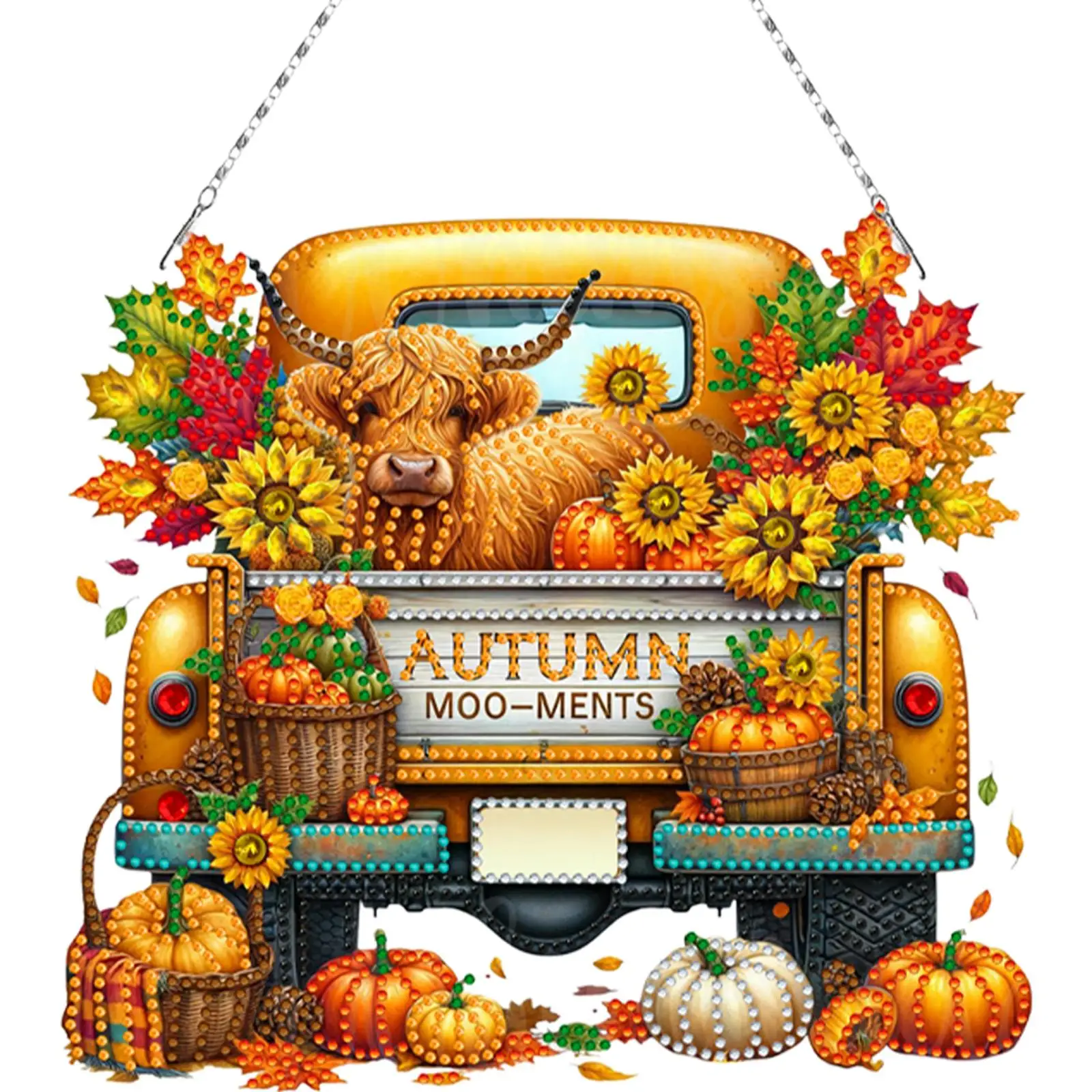 

2PCS Pumpkin Car Theme 2D/Flat DIY Diamond Painting Set Hanging Diamond Art Kits