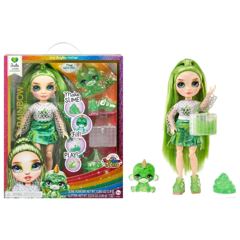 

Original Rainbow High Jade Green with Slime Kit & Pet 11" Shimmer Posable Fashion Doll with DIY Sparkle Slime Magical Yeti Pet