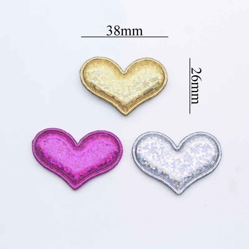 50Pcs 38*26mm Heart Padded Appliques DIY Craft Supplies Kids Hair Accessories Sewing Patches Handmade Materials