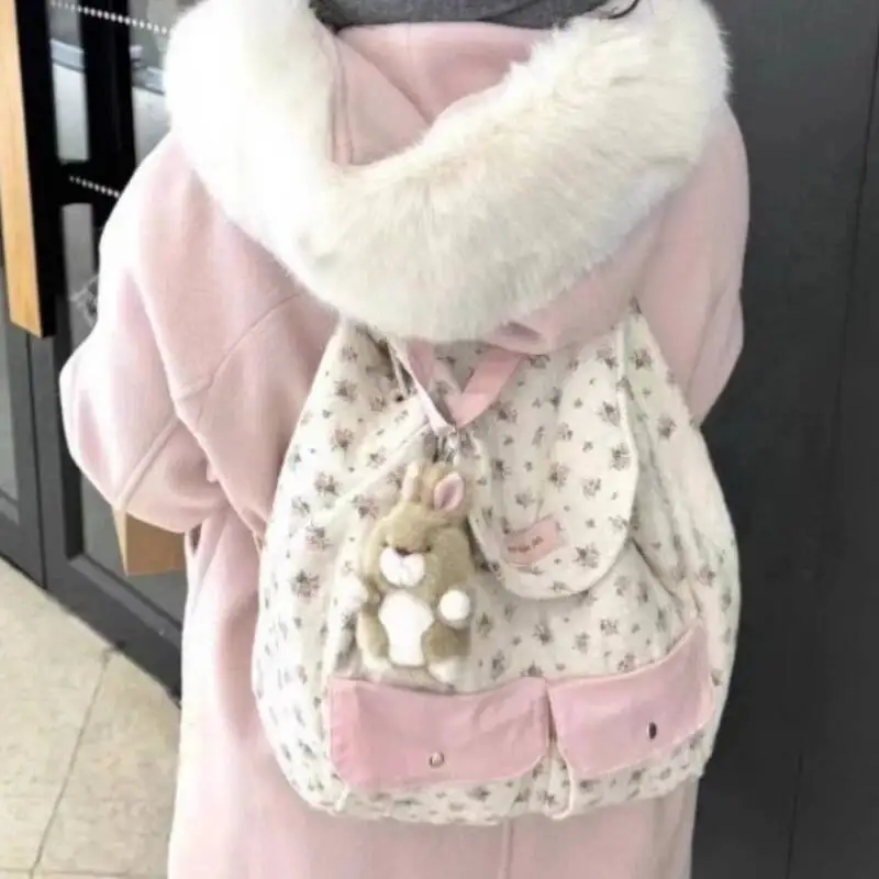 2025 Women Fashion New Casual Backpack Girls Sweet Kawaii Flower Schoolbags Y2k Aesthetic Chic All Match Backpacks For Students