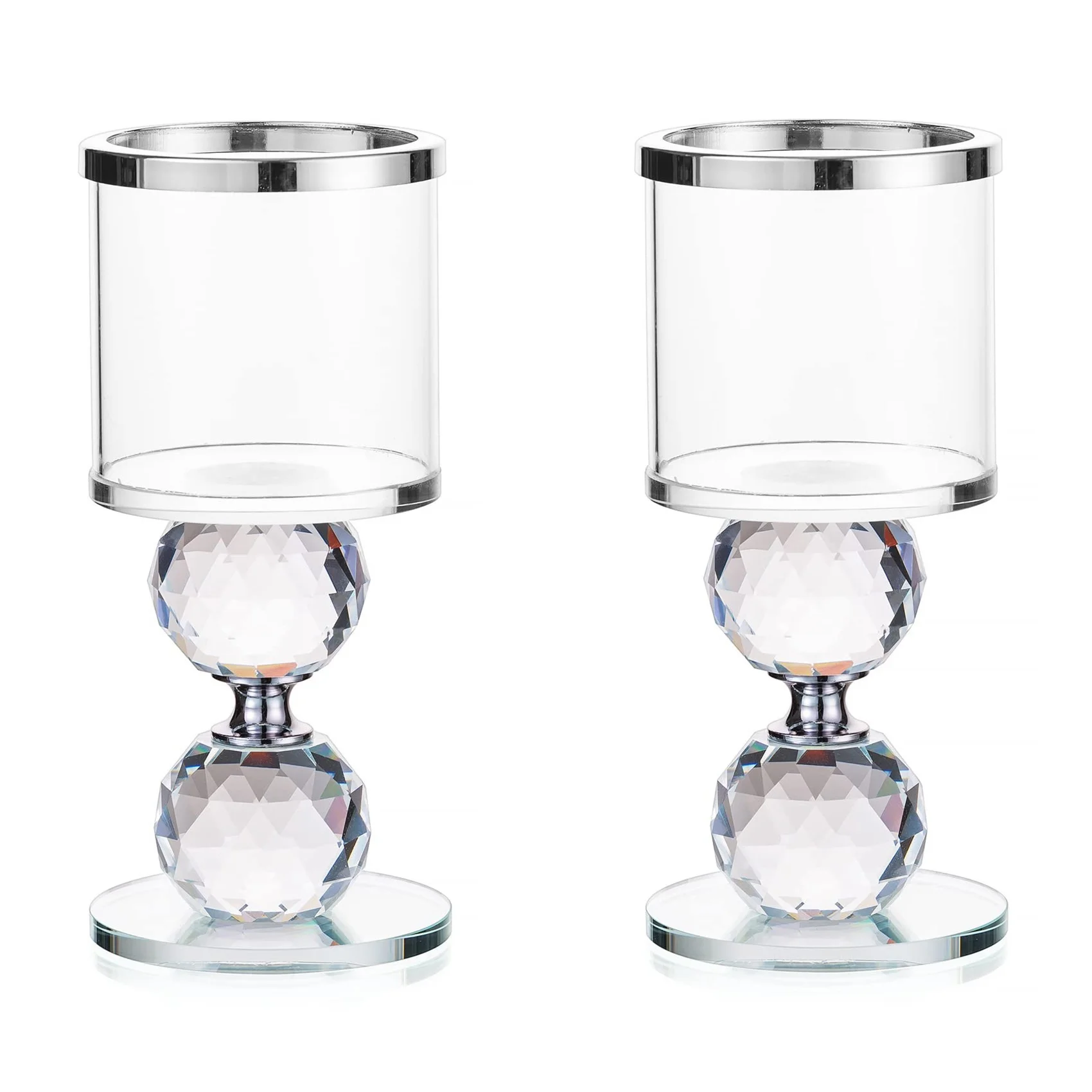 A76I-Crystal Glass Pillar Candle Holder Clear Glass Candle Holder With Glass Covers For Table Centerpiece Decoration