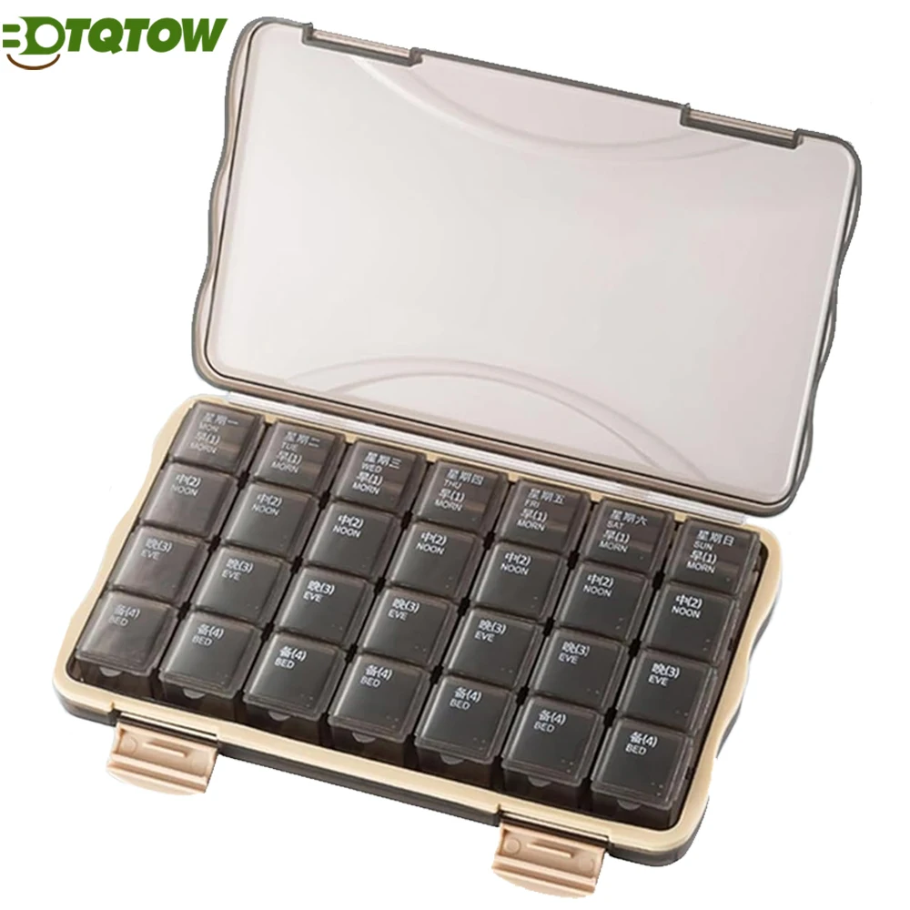 1PCS Weekly (7-Day) Pill Case,Vitamin Organizer, 2 Times a Day AM/PM,Removeabale Trays, Large Push Button Compartments,BPA Free