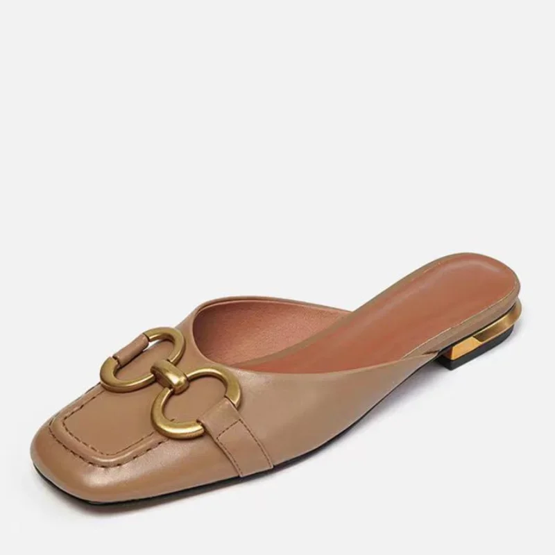 Zapatos de tacón bajo para Mujer, sandalias francesas Vintage, elegantes, informales, Muller, de diseñador, novedad de verano, 2023