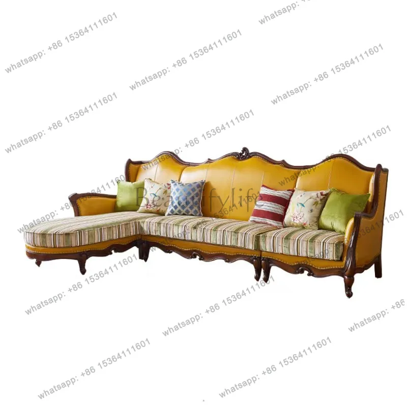 American corner leather cloth all solid wood first layer cowhide sofa princess seat