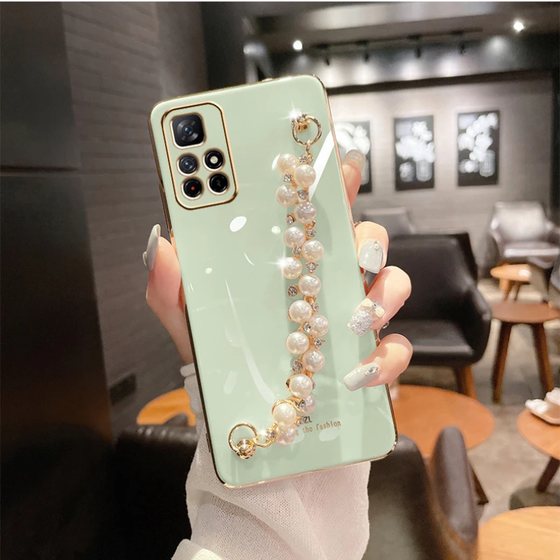 Luxury Diamond Pearl Bracelet Chain Painting Case for Xiaomi Redmi Note 11 Pro 11S 11E 4G 5G Coque Soft Silicone Cover