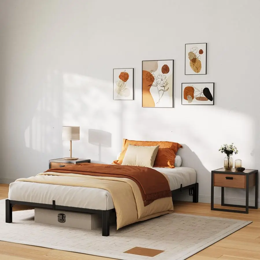 

Каркас кровати размера Queen (8 дюймов), прочный металлический каркас-платформа с надежной железной решеткой и ножками, не требует пружинного блока, без С-образного профиля.