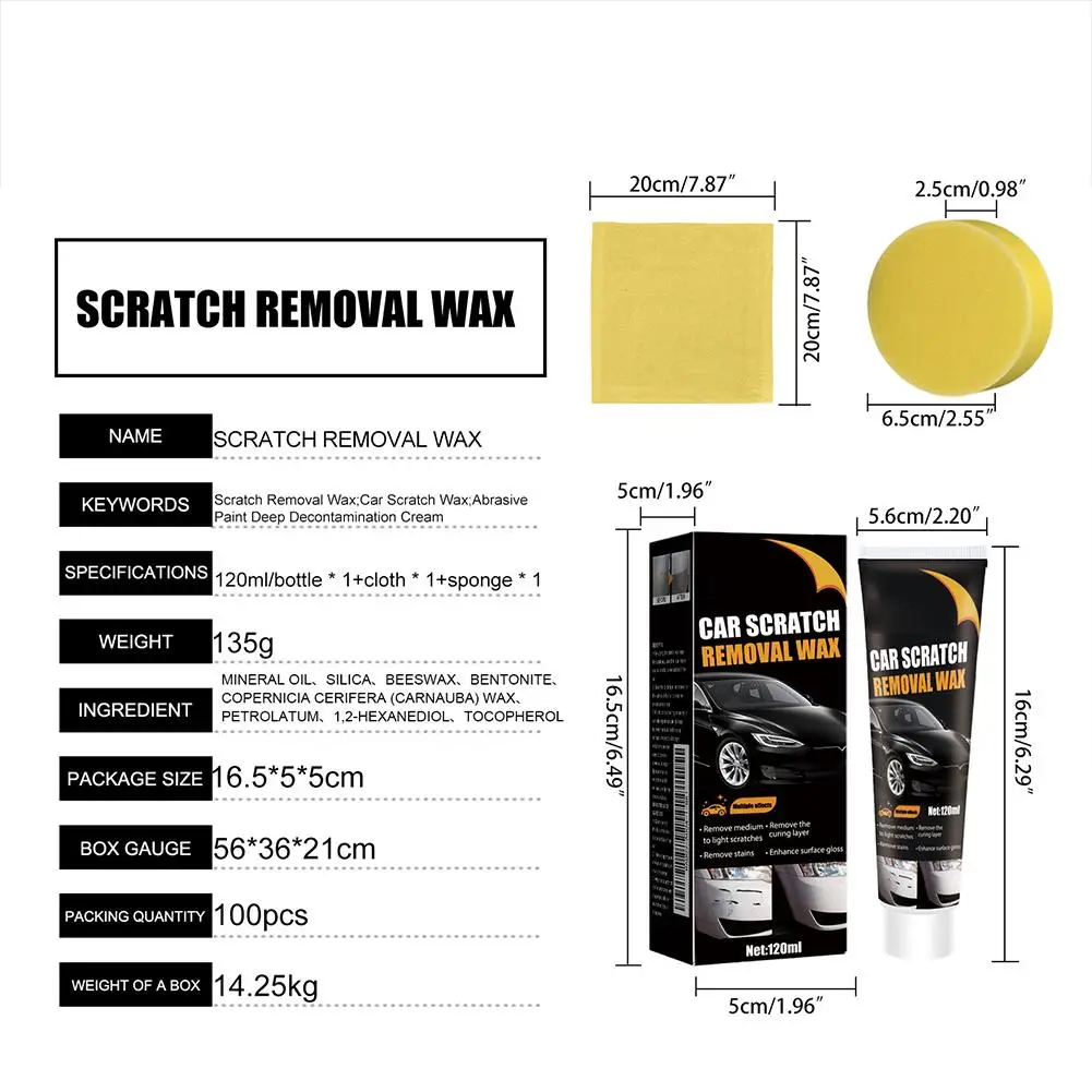 Car Scratch Remover Paint Wax Kit Auto Paint Scratch Repair Polishing Car Wax for Light Scratches Stain with Sponge Towel