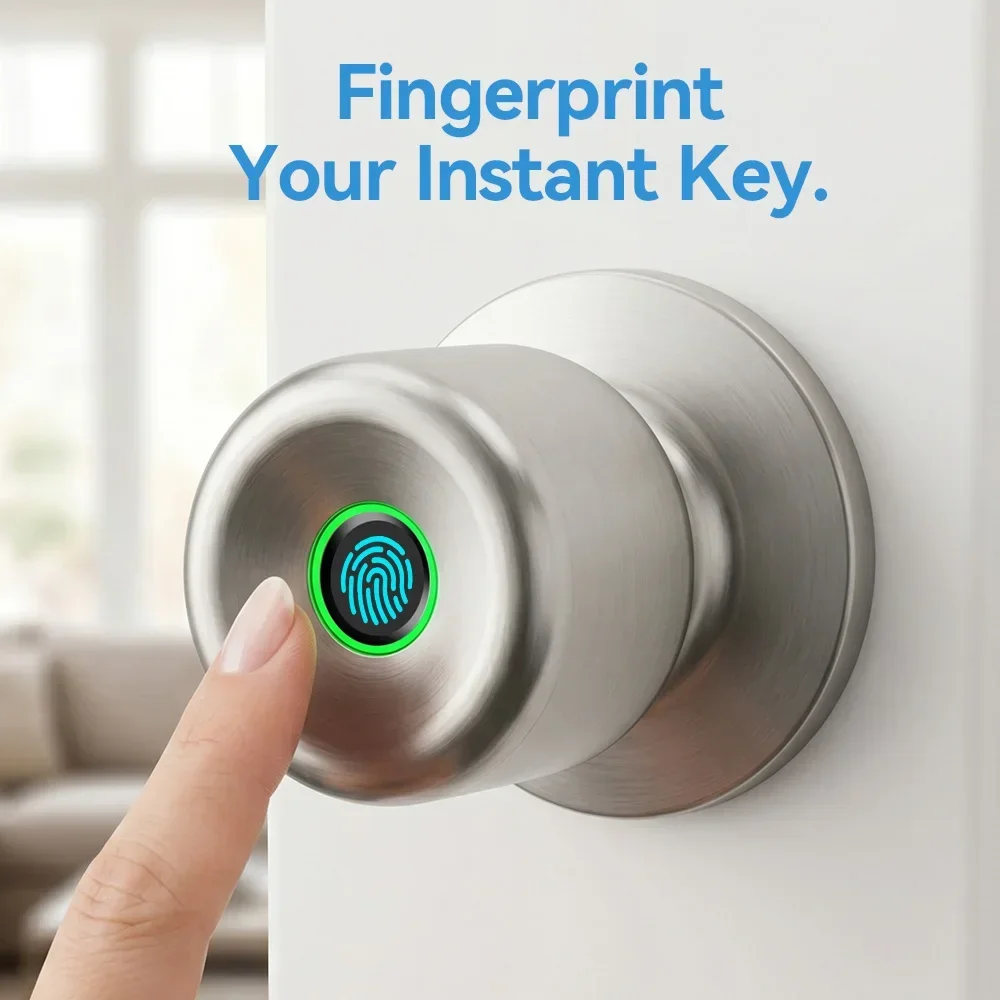 YFK Smart Door Lock Knob Fingerprint Keyless Entry Home Security Matte Black Tuya App Auto Lock Front Door Bedroom Safe