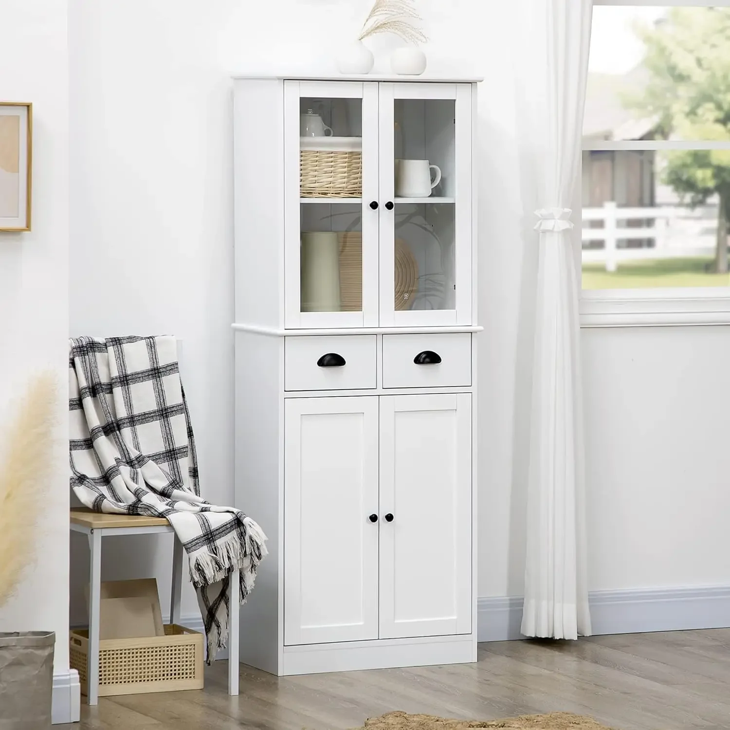 Traditional Style Storage Cabinet with Soft Close Doors, Adjustable Shelves, and 2 Drawers