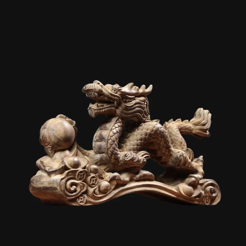 Hand-Carved Wood Dragon Statue - 5.1