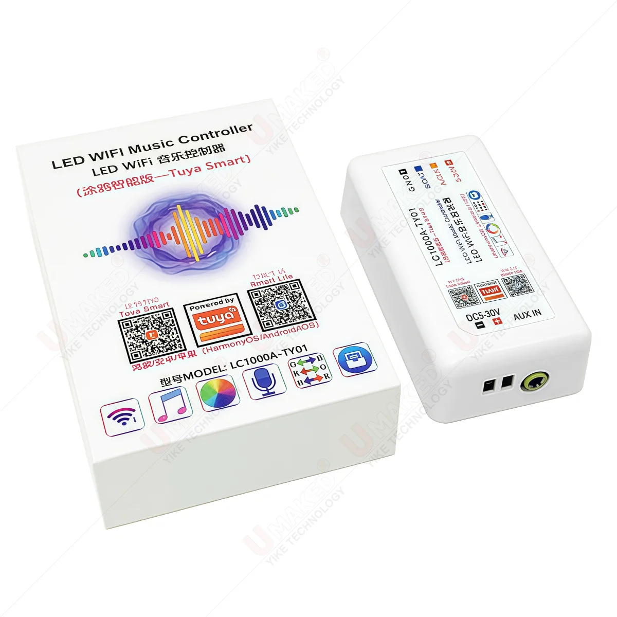 LC1000A-TY01 Compatible with Tuya Smart WiFi Music Controller, Voice Control & Music Sync for LED Strip Lights, DC 5-30V Input
