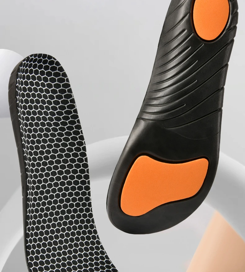 Schwarze orthopädische Einlegesohlen mit Fußgewölbestütze, stoßdämpfende Sporteinlagen, atmungsaktive, geruchsneutrale Schuhpolster, 2 Stück/4 Stück. – Detail 2