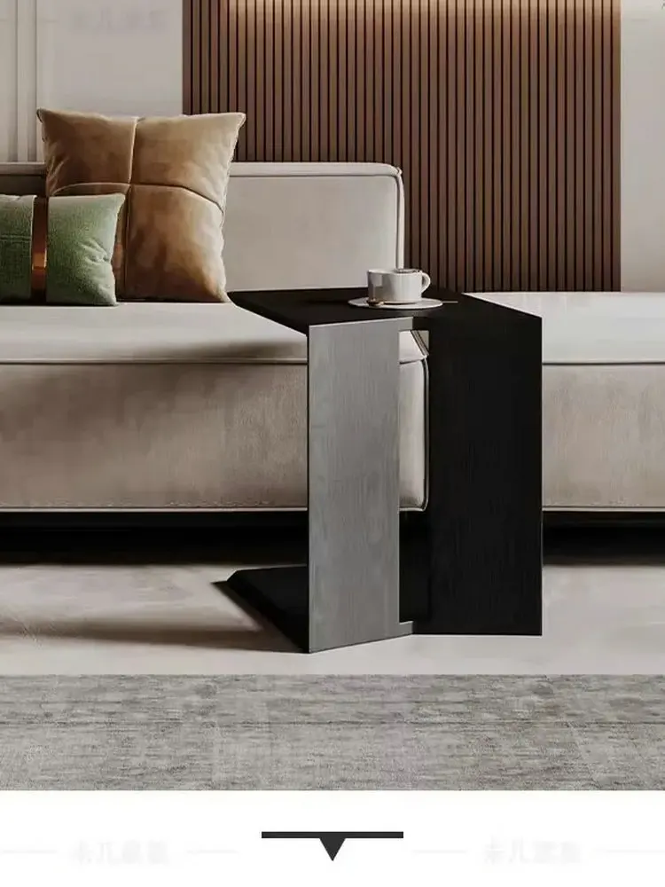 

European and American modern minimalist solid wood edge table, smoked color irregular polygon living room coffee table YX133VB