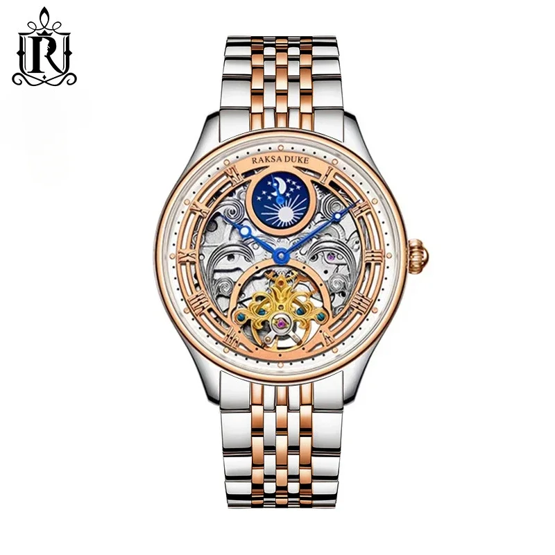 Fashion Hollow Tourbillon Automatic Mechanical Watch Men's Moon Phase Function Glow-in-the-dark Waterproof Man Sports Watch