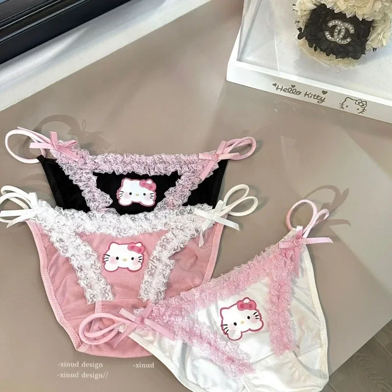 

Kawaii Hello Kitty трусы аниме Sanrio милая девушка чистый вожделение сладкое кружево один слов ремень мультфильм KT трусы студенческое нижнее белье
