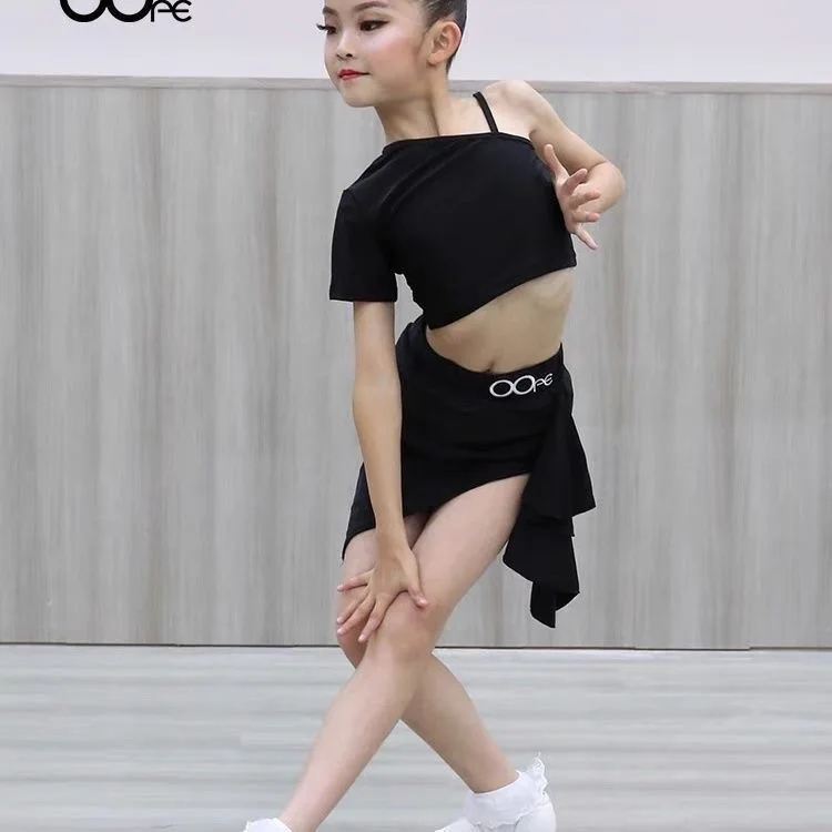 Women\'s dance suit top black line dance costume Latin Dance Skirt Girl clothes Dancewear skirt Sports dance suit Stage clothes