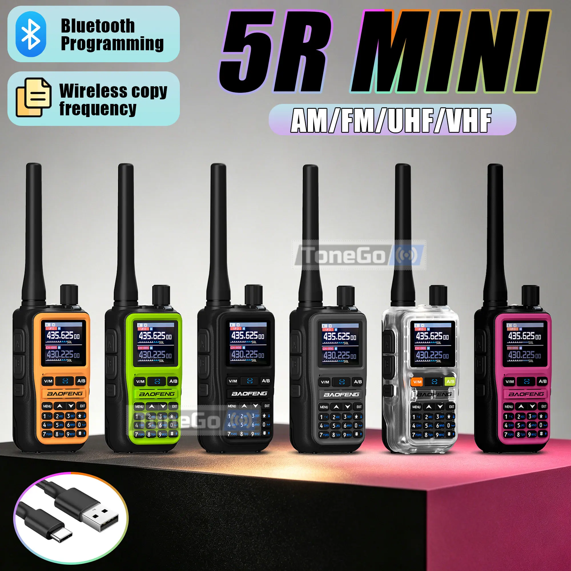 

BAOFENG UV-5R Mini Walkie Talkie Bluetooth Programming Multi Band 999CH Type-C Charging Multi Band Portable Ham Two Way Radio