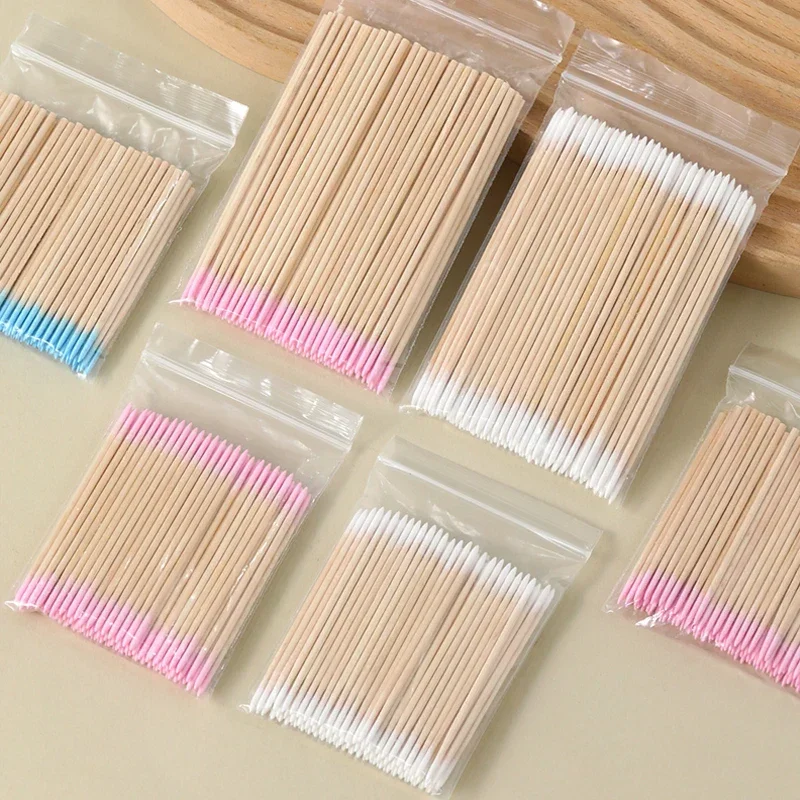 300/200/100Pcs Nails Wood Swab Cleaning Sticks Bud Tip Wooden Cotton Head Manicure Detail Corrector Nail Polish Remover Tools