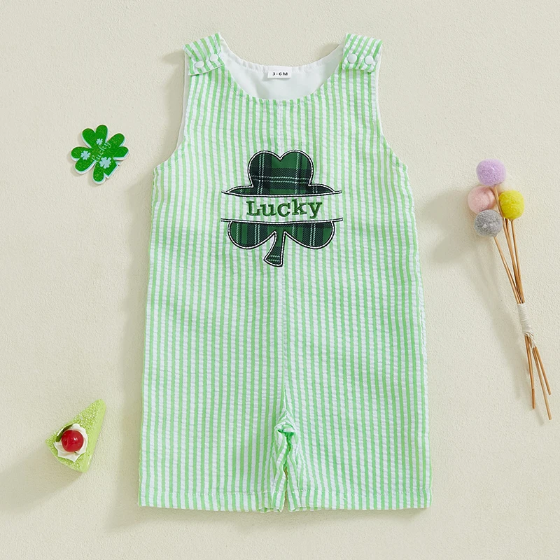 Baby Boys Girls St. Patrick's Day Overalls Romper Sleeveless Embroidery Jumpsuit 1Piece Playsuit Outfit Clothes