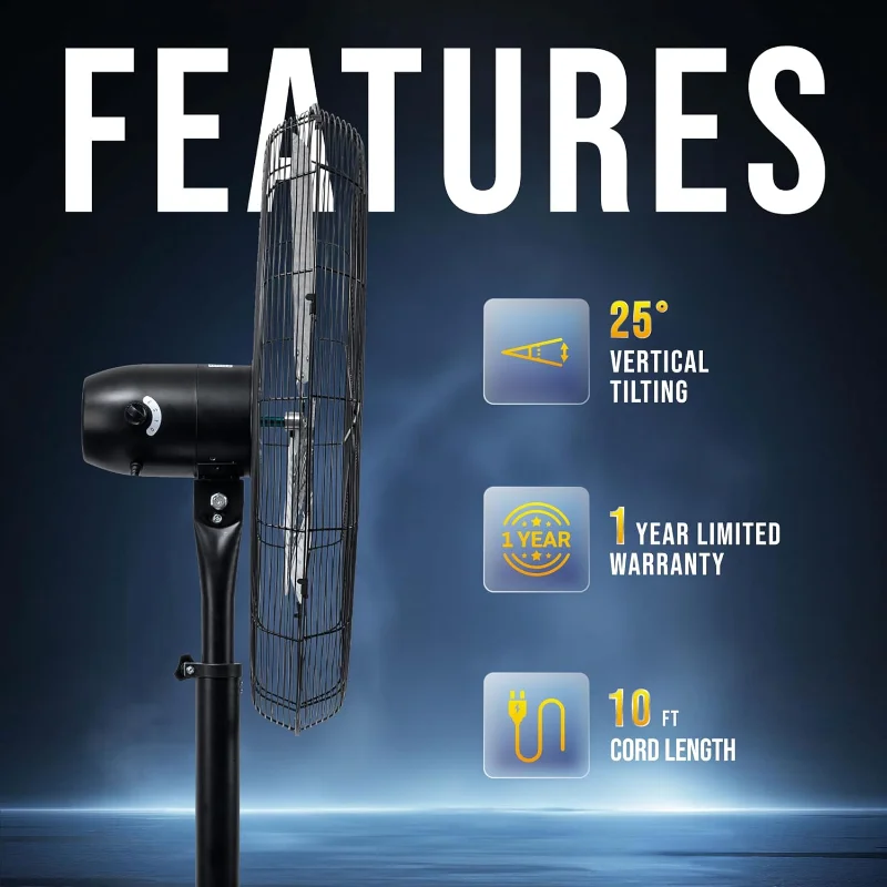 Tornado 30 Inch High Velocity Stationary Non-Oscillating Metal Pedestal Fan Commercial, Industrial Use 3 Speed 8850 CFM 10 FT