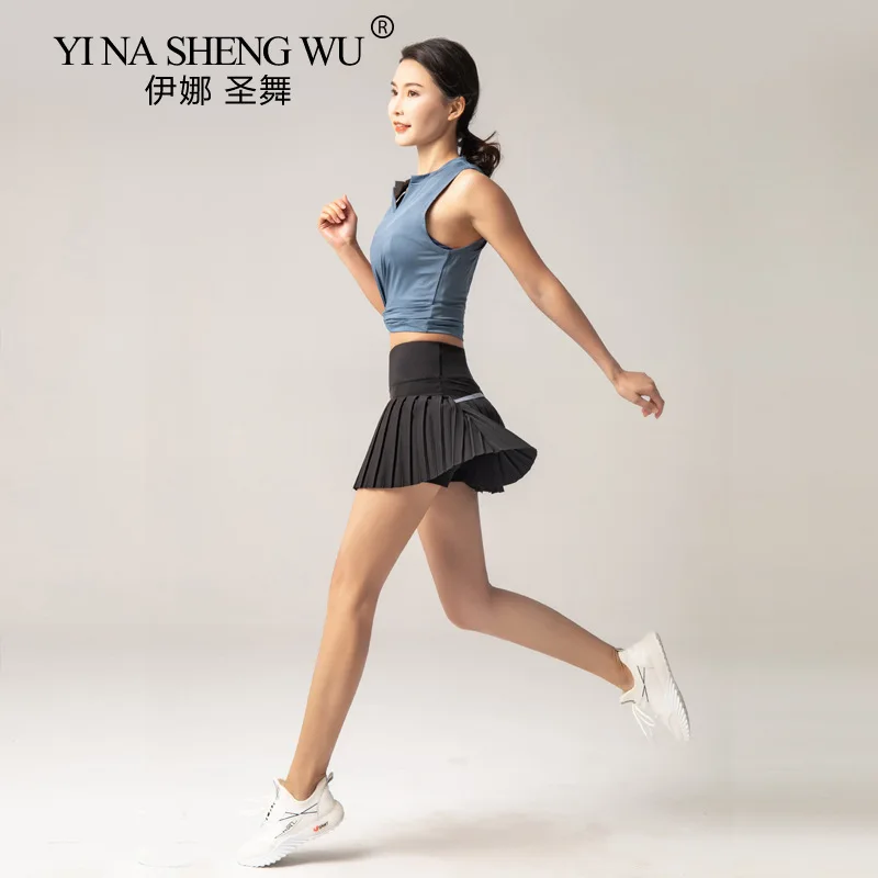 New Women Sports Yoga Shorts Pleated Dress Tennis Skirt Women Light Quick-Drying Breathable Badminton Hakama Yoga Fitness Gym