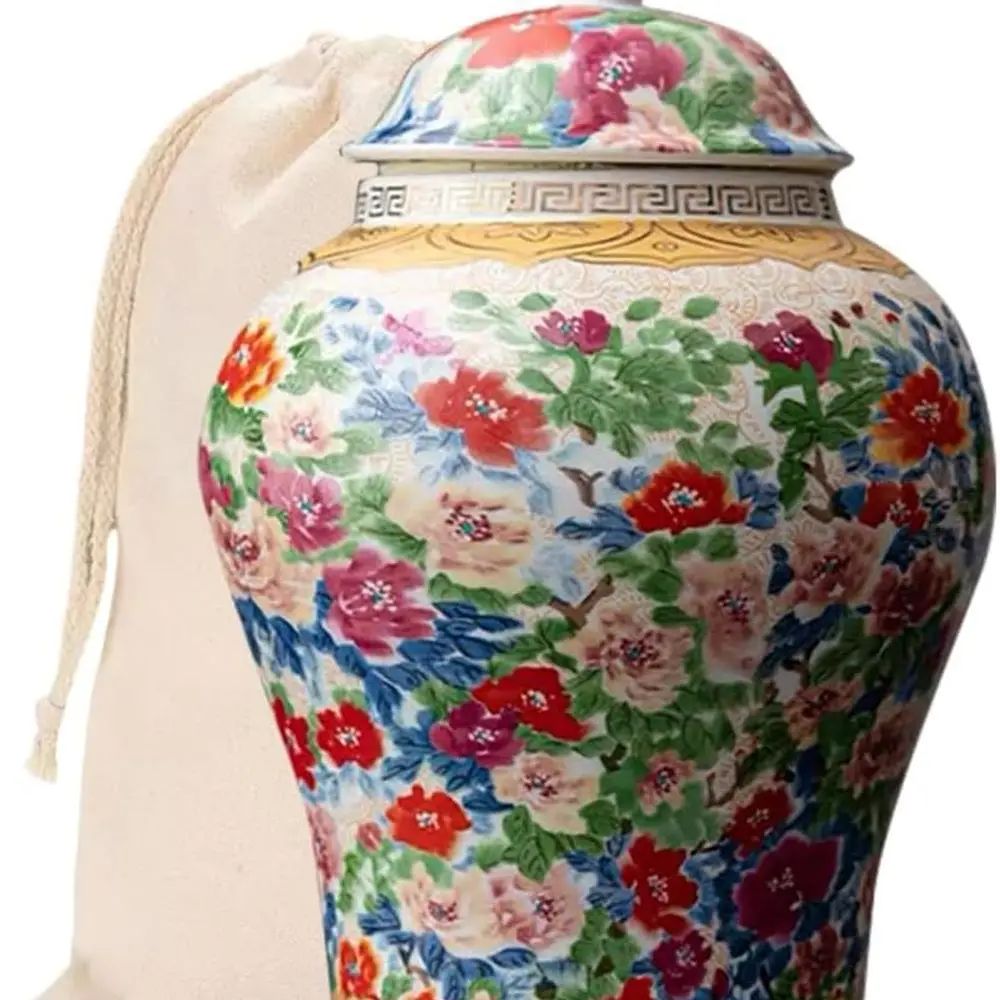 

8-Inch Ginger Jar with Lid - Colorful Flower Pattern Ceramic Decorative Small Jar, Chinoiserie Style Enamel Home/Kitchen/Dining/