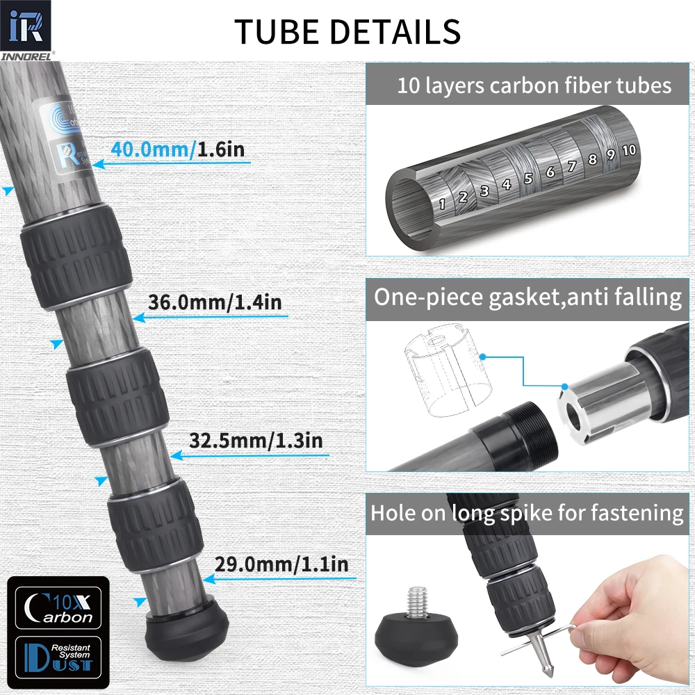 Imagem -03 - Innorel Kt404c Compact 10x Tripé de Fibra Carbono para Digital Dslr Vídeo Filmadora Resistente Suporte da Câmera com Coluna Central