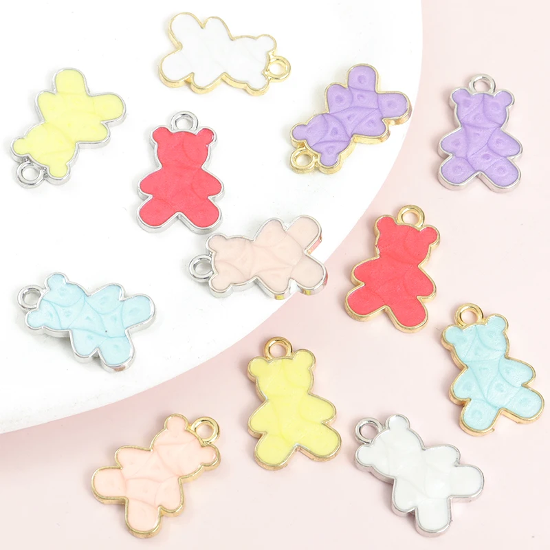 15pcs Cute Little Bear Enamel Drip Oil Charms DIY Fashion Necklace Bracelet Earrings Candy Color Cartoon Animal Shape Pendants