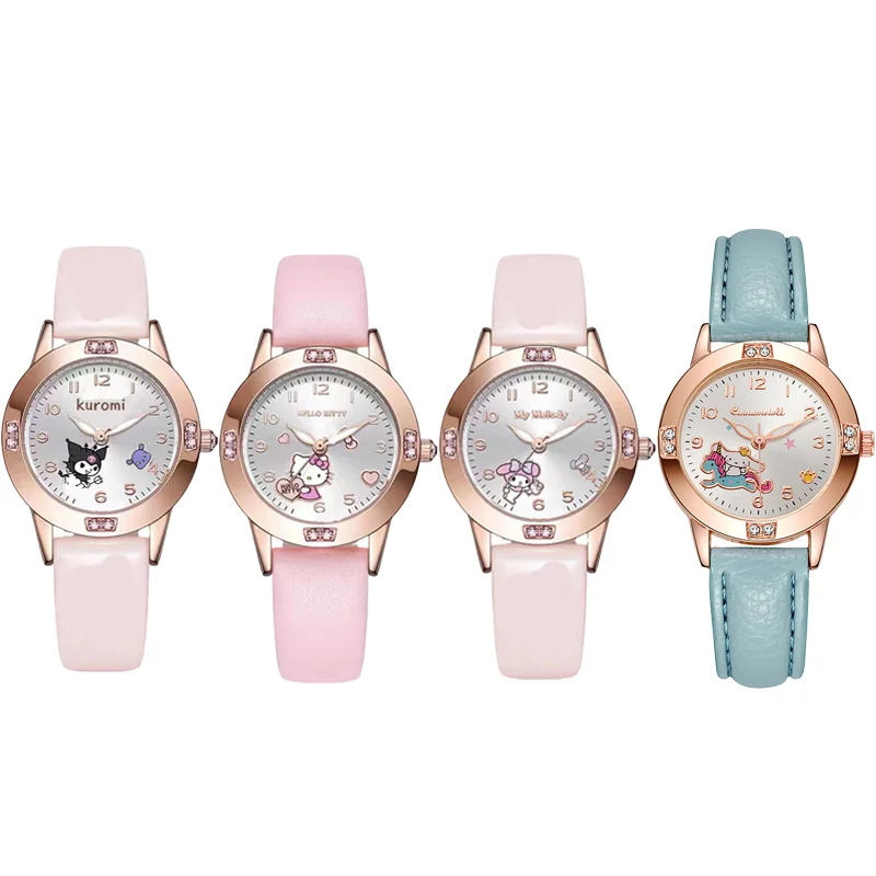 Sanrio Watch Hello Kitty Kuromi Cute Cartoon Diamond Girl Kid Gifts Student Watch Quartz WatchWomen\'sWatches Quartz Wristwatches