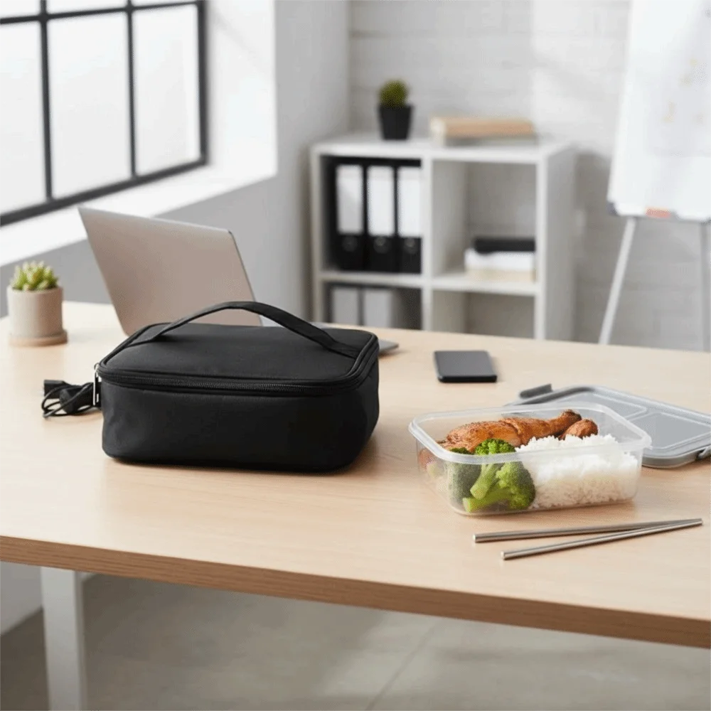 Waterproof Electric Lunch Heated Bag USB Charging Large Capacity Food Warmer Bag Black Thickened Lunch Box Warmer Packet Camping