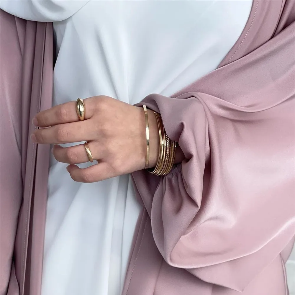 Eid brillant Satin ouvert Abaya Kimono Cardigan robes musulmanes femmes Robe Ramadan dubaï turc Islam Jalabiya vêtements Kebaya Caftan