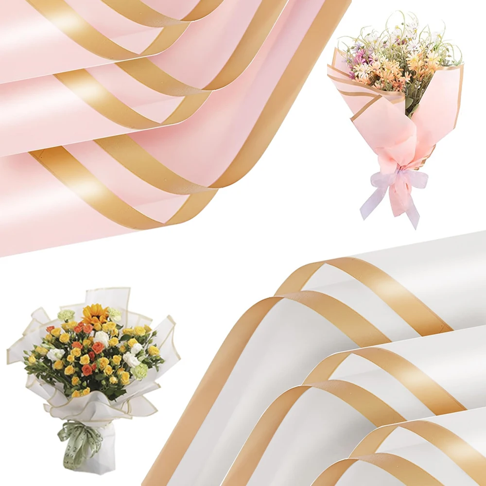 Gold Edge Flower Wrapping Paper Waterproof Floral Bouquet Korean Paper Wedding Birthday Flower DIY Craft Gift Packaging Supplies