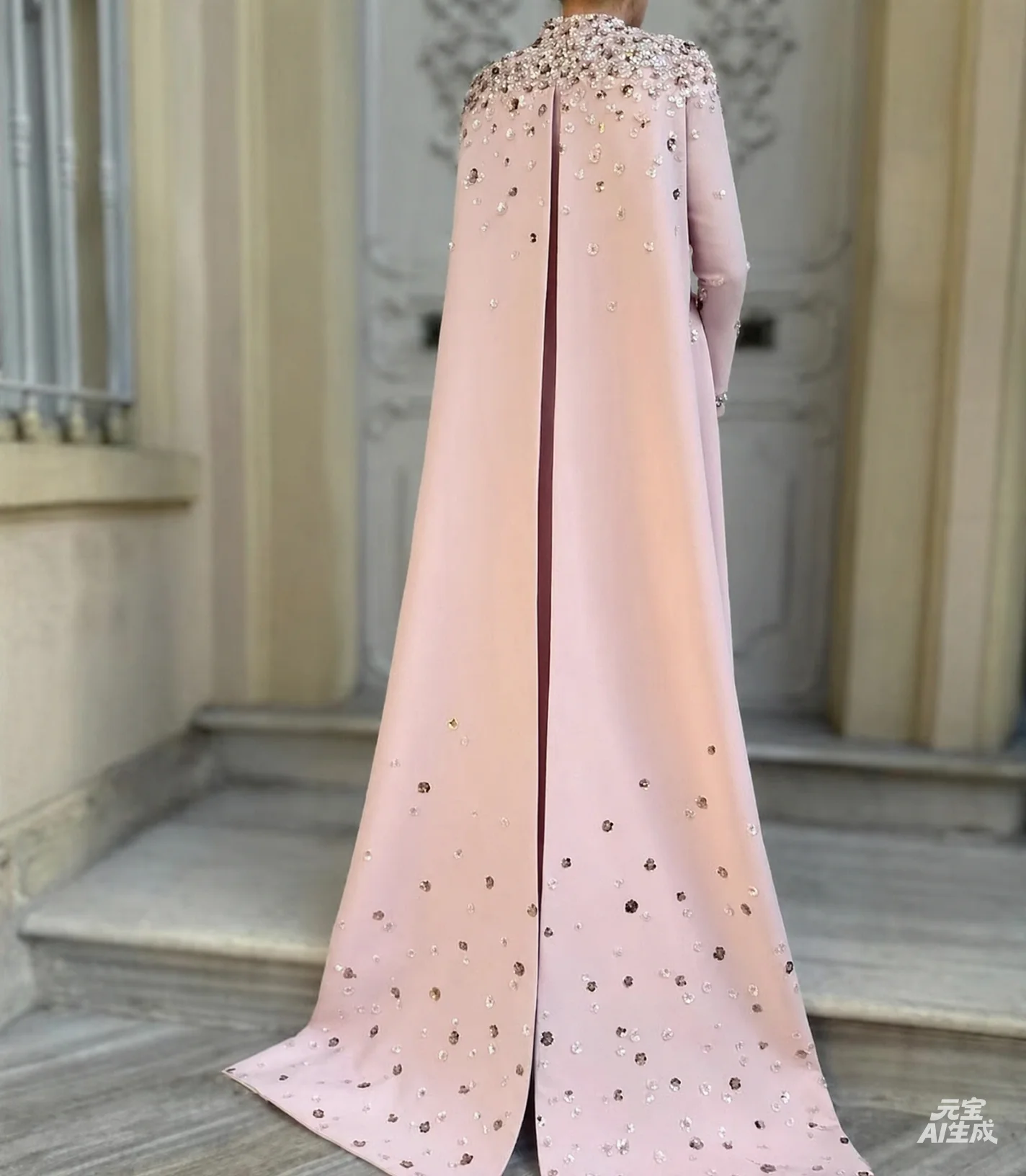 Customized Formal Evening Dresses Women High Collar Rhinestone Saudi Prom Dress Modern Style Long Sleeves A-line Party Dress