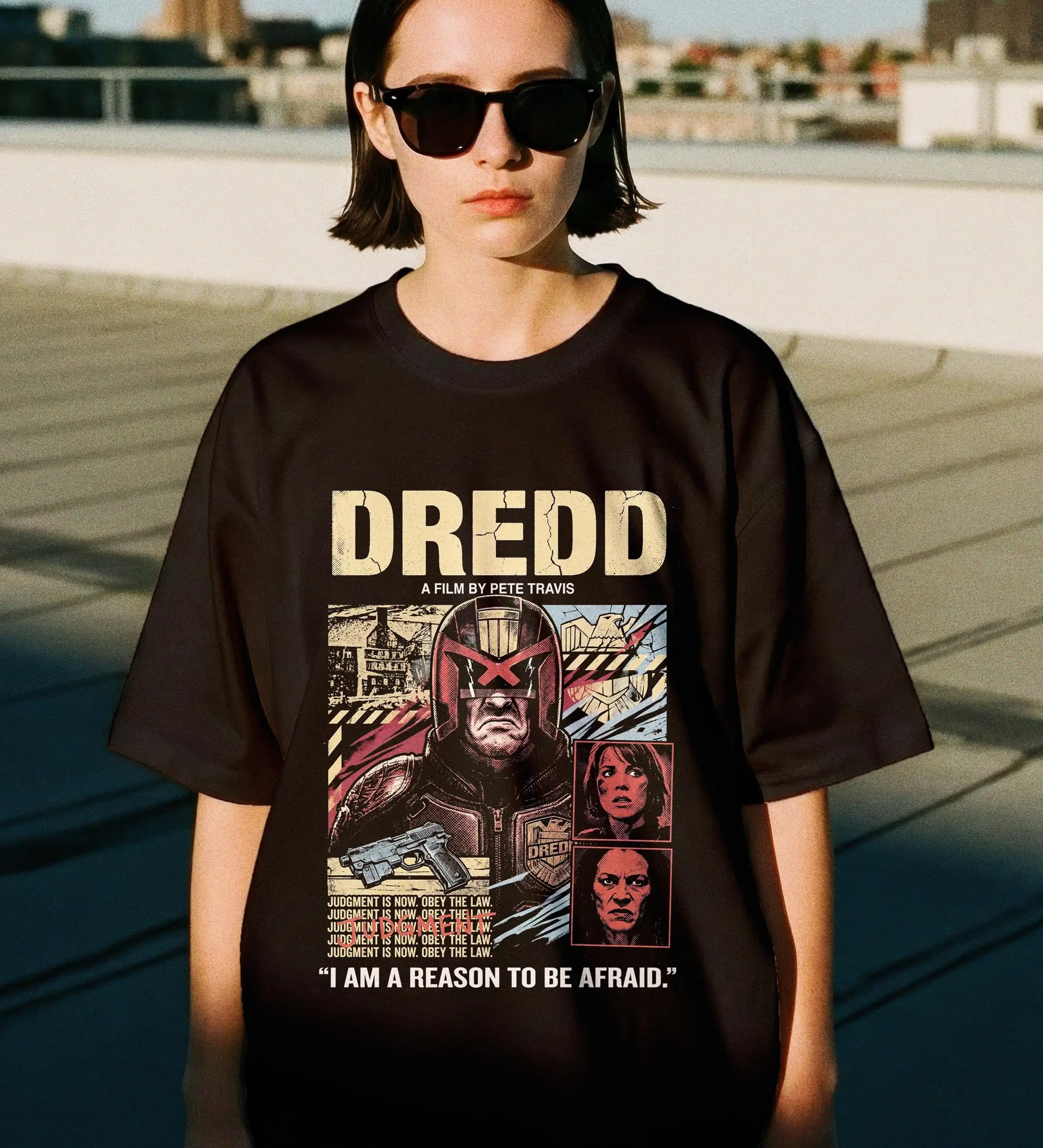 Dredd 2012 Movie Poster T-Shirt | Karl Urban Judge Dredd Mega City One Graphic Tee