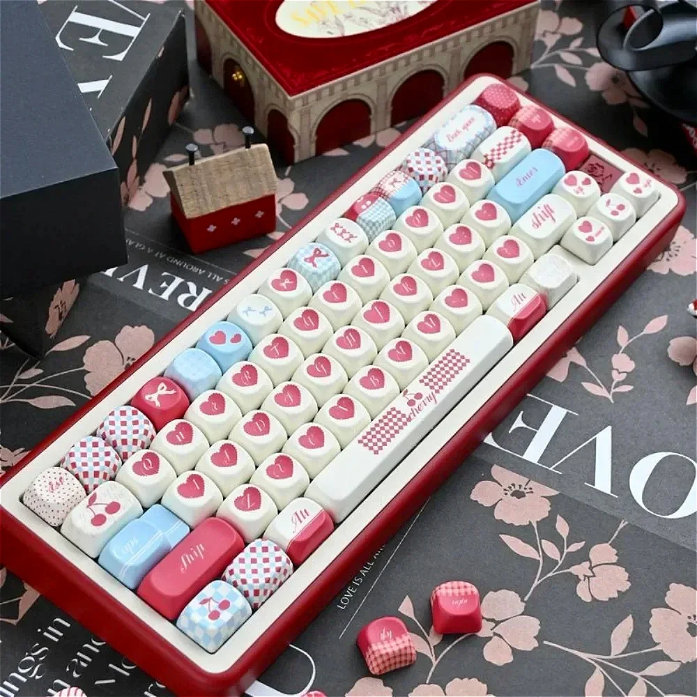 Love Theme, Keyboard Keycap Set PBT MOA 132/140 Keys, Personality, Red, Keycaps for 21/61/87/104/108 Mechanical Keyboards