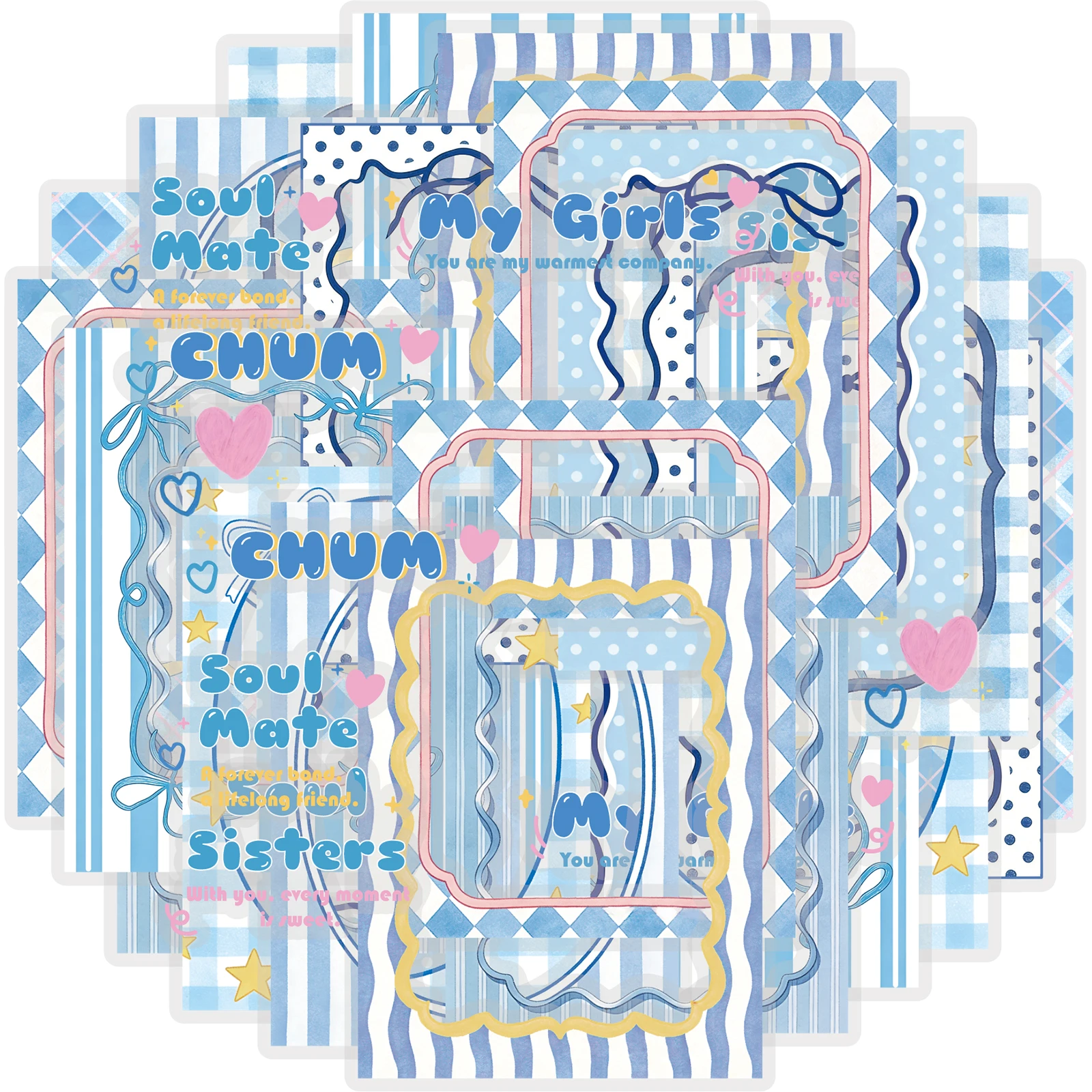 Etori Life Blue Fresh Border Journal Stickers Vitality Bowknot Plaid Decorative Frame Pattern Stickers Suitable for Laptops, Phone Backs, Water Bottles, Diaries, Guitars, Bumpers, Handmade Scrapbooking Supplies, DIY Artwork, Office Decoration Accessories, Student Gift Bags, Accounting Supplies, Party Decorations, Anime, School Supplies, Back-To-School Season, Colorful, Cartoon Aesthetics