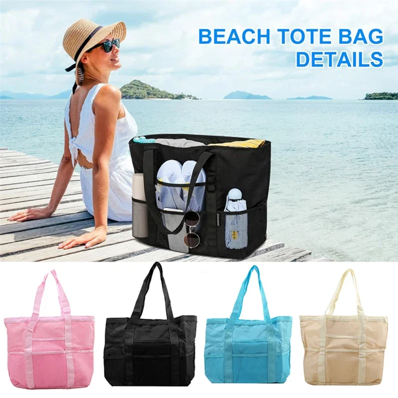 

Mesh Beach Bag Waterproof Sandproof - Large Tote Pool Bag for Women Vacation Essentials Beach Accessories