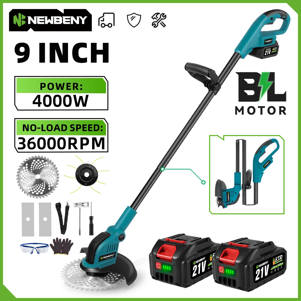 NEWBENY 9 Inch Brushless Electric Foldable Lawn Mower Handheld Garden Grass Shrub Weeding Power Tools For Makita 18V-21V Battery