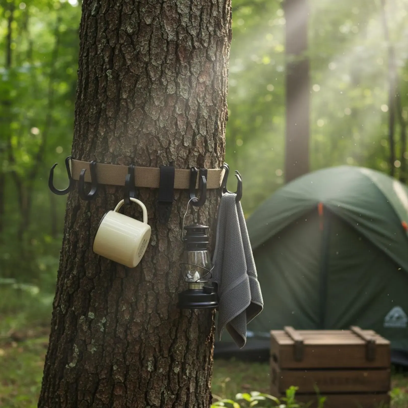 Outdoor Utility Hook Strap Easy Installation Tree Trunk Gear Strap Campsite Organizer Lanyard Sturdy Duty for Campers, Fishing