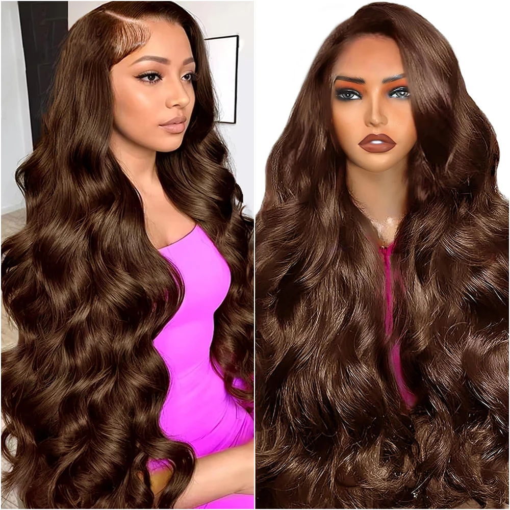

Парик из натуральных волос Body Wave, 200% плотность, 40 дюймов, шоколадно-коричневый, бразильский, с HD кружевной фронтальной частью 13x6 # 4-цветный парик с кружевной передней частью 13x4