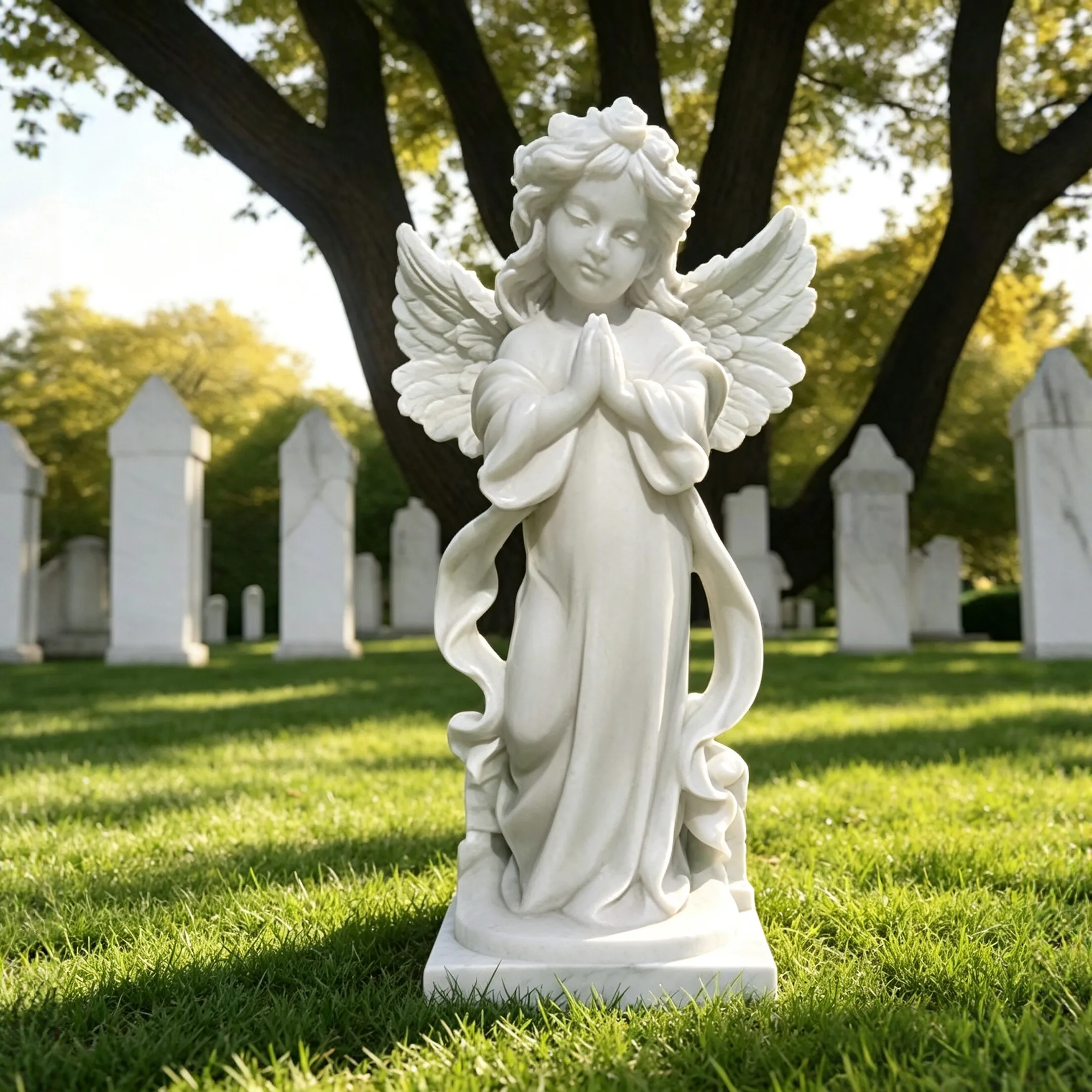 White Marble Praying Angel Cemetery Statue Small Angel Stone Carved Garden Memorial Monument Grave Marker Headstone Sculpture