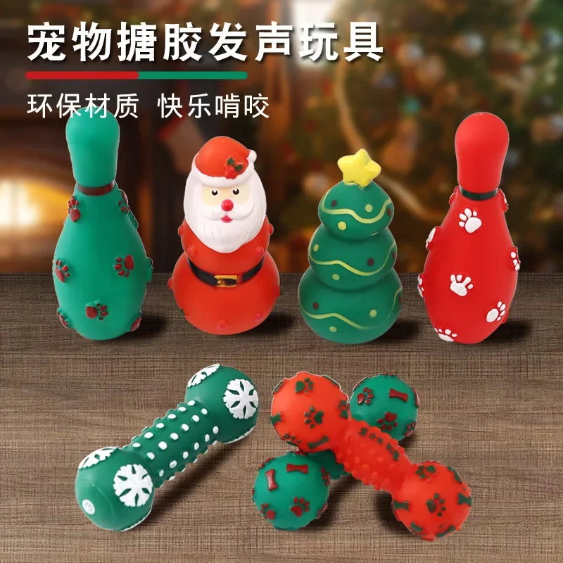 New Pet Products Christmas Tree Santa Bowling Christmas Pet Toy Vinyl Squeak Dog Teething Toy Dog Interactive Games